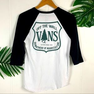 VANS Youth Black & White Raglan T Shirt Small